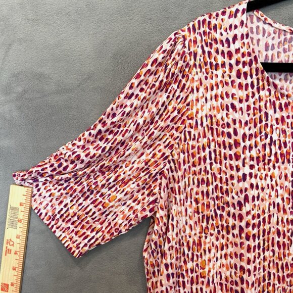 Susan Graver Elbow Sleeve Blouse Italia Knit Red/Orange Print 2X Plus Size - Picture 5 of 9